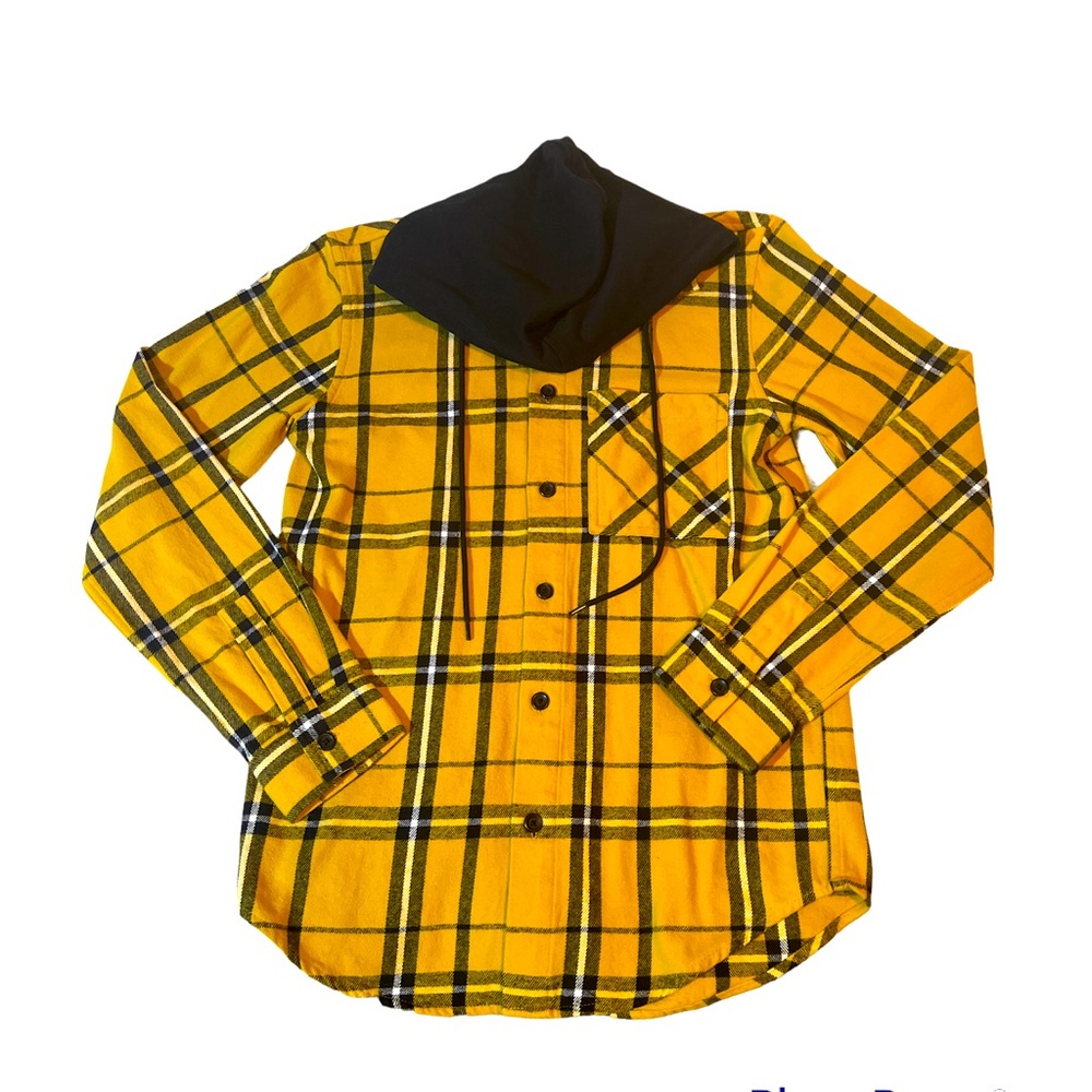 Yellow Plaid Flannel Jacket with Hood